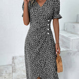 Khalee | Vestido Midi Envoltura de Manga Corta para Mujeres