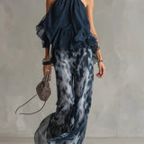 Conjunto de Top de Cuello Halter y Pantalones Amplios Impresos