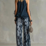 Conjunto de Top de Cuello Halter y Pantalones Amplios Impresos