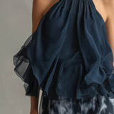 Conjunto de Top de Cuello Halter y Pantalones Amplios Impresos