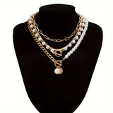 Set de Collar de Cadena de Serpiente con Perlas Vintage | Dorado