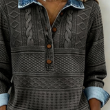 SOFIA – Sudadera de Punto Trenzado con Detalles en Denim