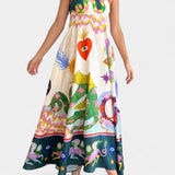 Arlene Vestido Midi de Mezcla de Lino Impreso