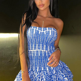 Vestido mini fruncido sin tirantes para mujer con falda escalonada con volantes