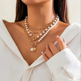 Set de Collar de Cadena de Serpiente con Perlas Vintage | Dorado
