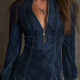 Delfine Mini Vestido de Ante con Encaje