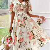 Kerensa | Vestido Midi Floral de Cuello en V para Mujeres