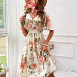 Kerensa | Vestido Midi Floral de Cuello en V para Mujeres