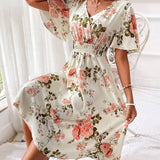 Kerensa | Vestido Midi Floral de Cuello en V para Mujeres