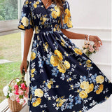 Kerensa | Vestido Midi Floral de Cuello en V para Mujeres