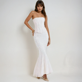 Vestido Maxi de Invitada de Boda Bordado Sin Tirantes
