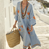 Robe Caftan "Perrine" – Verde Floral del Egeo