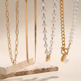 Set de Collar de Cadena de Serpiente con Perlas Vintage | Dorado