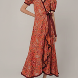 Nellie | Vestido Midi Envoltura de Manga Corta para Mujer