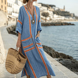 Robe Caftan "Sandrine" – Azul Trabajado