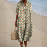 Eulállia - Vestido Floral Retro en Verde Agua
