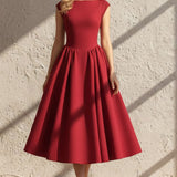 Lexi | Vestido Midi de Cóctel Sin Mangas con Escote Barco para Mujeres