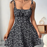 Vestido mini de mujer con estampado floral y tirantes anudados