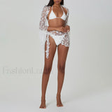 Conjunto de bikini transparente de 4 piezas con salida de baño