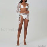 Conjunto de bikini transparente de 4 piezas con salida de baño