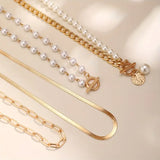 Set de Collar de Cadena de Serpiente con Perlas Vintage | Dorado