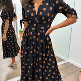 Amaris | Vestido Midi de Lunares con Escote en V para Mujeres