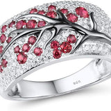 Anillo árbol floreciente de rubí | Oro blanco