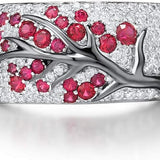 Anillo árbol floreciente de rubí | Oro blanco
