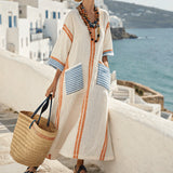 Robe Caftan "Élise" – Estilo Riviera con Rayas Contrastadas