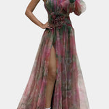 Amelie Vestido Maxi Asimétrico de Un Hombro con Estampado Artístico