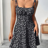 Vestido mini de mujer con estampado floral y tirantes anudados