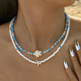 Collar Bohemio de 2 Piezas con Tortuga y Estrella de Mar