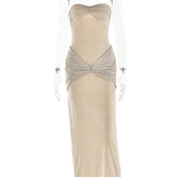 Vestido Maxi Sin Tirantes con Brillo – Elegante Vestido de Noche Arrugado para Mujeres