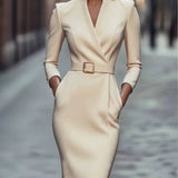 Vestido Midi Elegancia Otoñal – Diseño de Cintura Halagador para Reuniones Chic de Cóctel