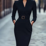 Vestido Midi Elegancia Otoñal – Diseño de Cintura Halagador para Reuniones Chic de Cóctel