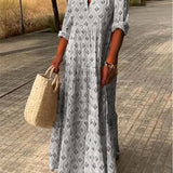 Vestido Largo Vintage de Otoño – Diseño con Escote en V Halagador para un Estilo Sin Esfuerzo