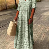 Vestido Largo Vintage de Otoño – Diseño con Escote en V Halagador para un Estilo Sin Esfuerzo