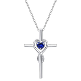 Collar cruz de piedra corazón de zafiro | Oro blanco