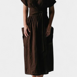 Cressida Vestido de Algodón con Escote en V y Cintura Ajustable