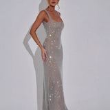 Vestido de Noche Formal Embellecido Celeste