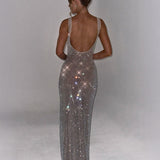 Vestido de Noche Formal Embellecido Celeste