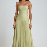 Vestido Maxi de Invitada de Boda con Pliegues Sin Tirantes