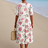 Sílvia - Vestido Floral Vintage Estilo Lino