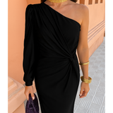 Berenice | Vestido Midi de Manga Larga con Un Hombro para Mujeres