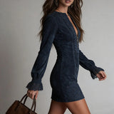 Delfine Mini Vestido de Ante con Encaje