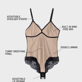 Body con escote en V profundo, tanga y efecto moldeador