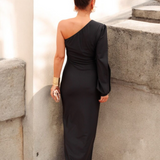 Berenice | Vestido Midi de Manga Larga con Un Hombro para Mujeres