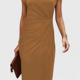 Katrina Vestido Midi Atemporal con Cuello Redondo y Detalle Drapeado