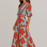 Vestido Maxi de Verano con Escote en V Floral