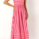 Vestido Maxi de Playa de Verano con Tirantes a Rayas